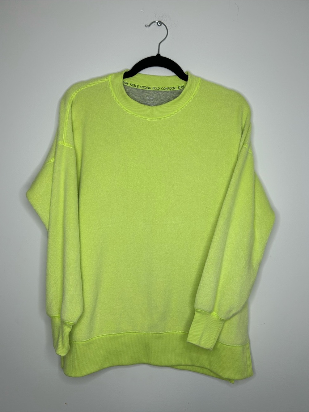 aerie Neon Lime Crewneck Boxy Fleece Sweatshirt Size XS